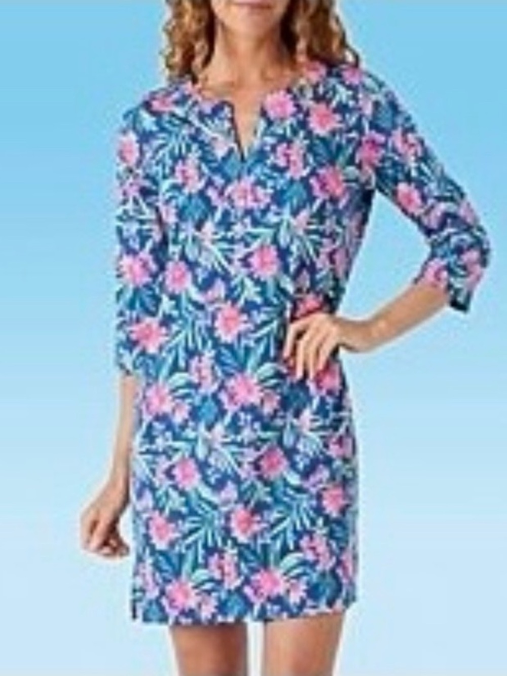 Navy and Pink Floral Women's Swim Cover-Up Dress size xl